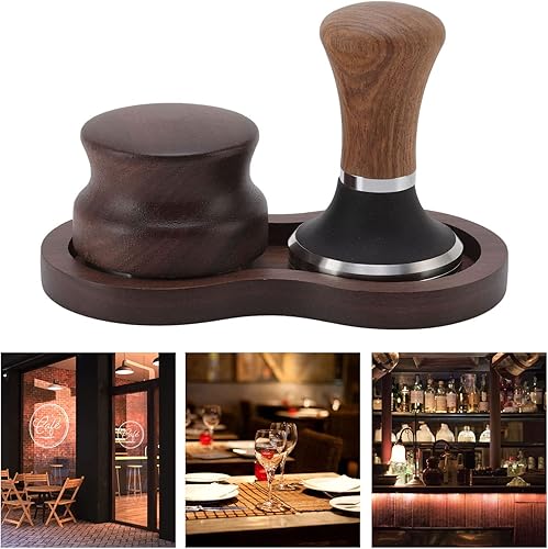 Miniatura 3 de Kit de calibración de martillo de café de acero inoxidable de nogal con base universal para cocina (2.008 in), manipulador de café, distribuidor de