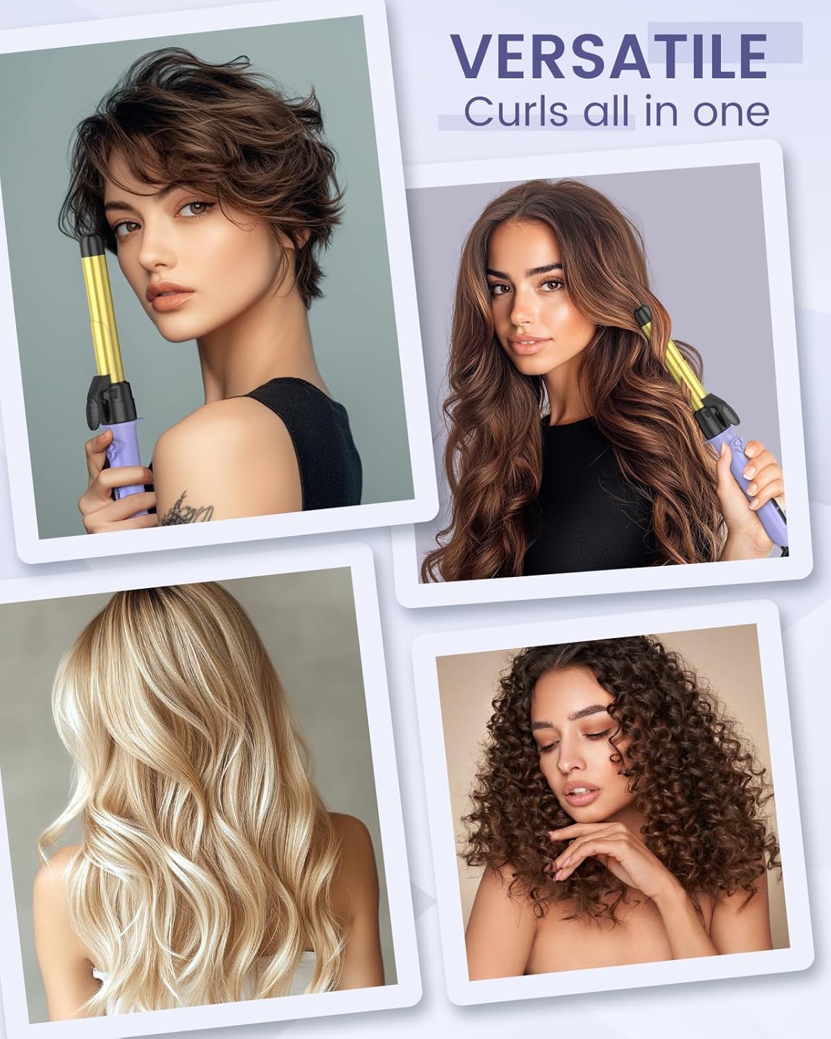 Rotating Curling Iron 3 in 1 Set, Automatic Curling Wand with 3 Interchangeable Ceramic Barrels(0.75" - 1.25"), Instant Heating Hair Culer with 5 Adjustable Temp, Include Heat Resistant Glove & Clips - Image 6