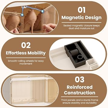 Collapsible Shoe Rack Organizer, Clear Doors Plastic Shoe Storage Cabinet