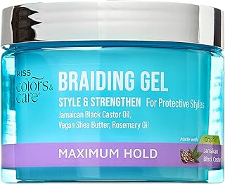 KISS COLORS & CARE Braid Gel Maximum Hold, 6 oz -Nourishing, Adds Shine, Moisture Boosting, Lasting Hold, For All Hair Types, Style and Stregthen, For Protective Styles | Nourishing, Adds Shine, Moisture Boosting, Lasting Hold, For All Hair Types, Style and Stregthen
