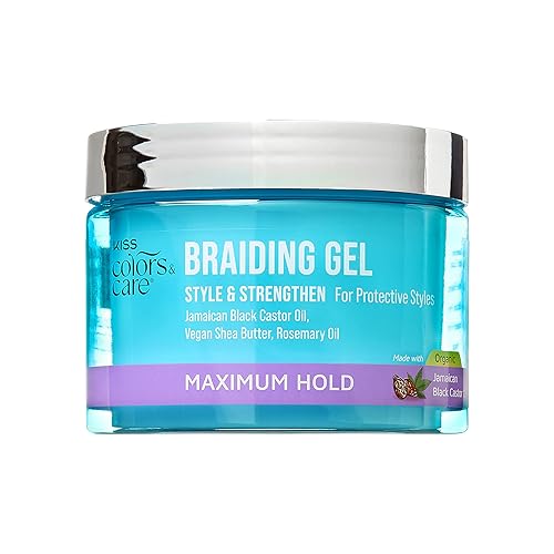 KISS COLORS & CARE Gel para Trenzas de Máxima Sujeción, 6 onzas - Nutritivo, Añade Brillo, Potencia la Humedad, Sujeción Duradera, Para Todo Tipo de