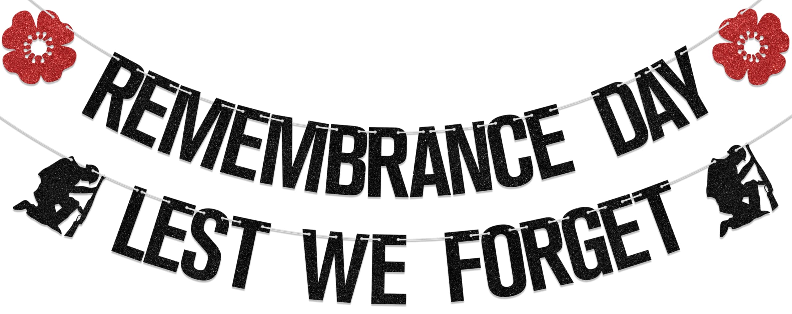 Remembrance Day Lest We Forget Banner Veterans Memorial Day Decoration British Army Armistice Day Decoration Black Glitter