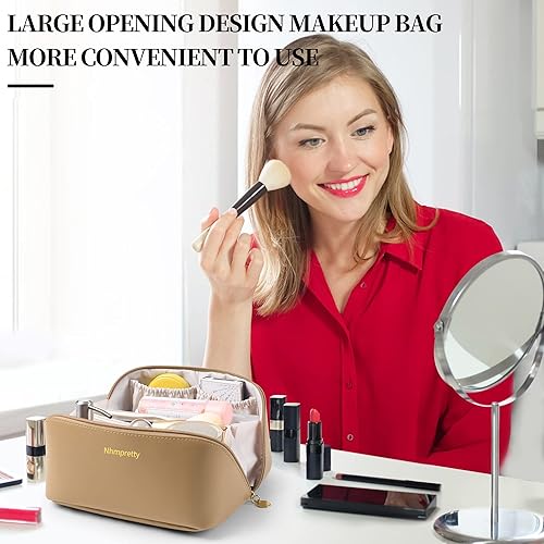 Miniatura 2 de Nhmpretty Bolsa de maquillaje de gran capacidad con cremallera bolsa de maquillaje de cuero bolsa de cosméticos impermeable portátil de viaje bolsa