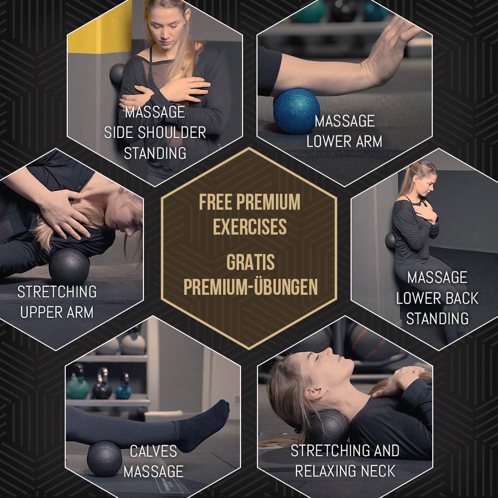 [FASZIEN DUOBALL 12cm, Faszienmassageset 8cm & 12cm] Duoball-Faszien-Massage-Bälle-Set Inkl. GRATIS Videoanleitung, Poster & Tasche – BOZEERA©: Premium Set