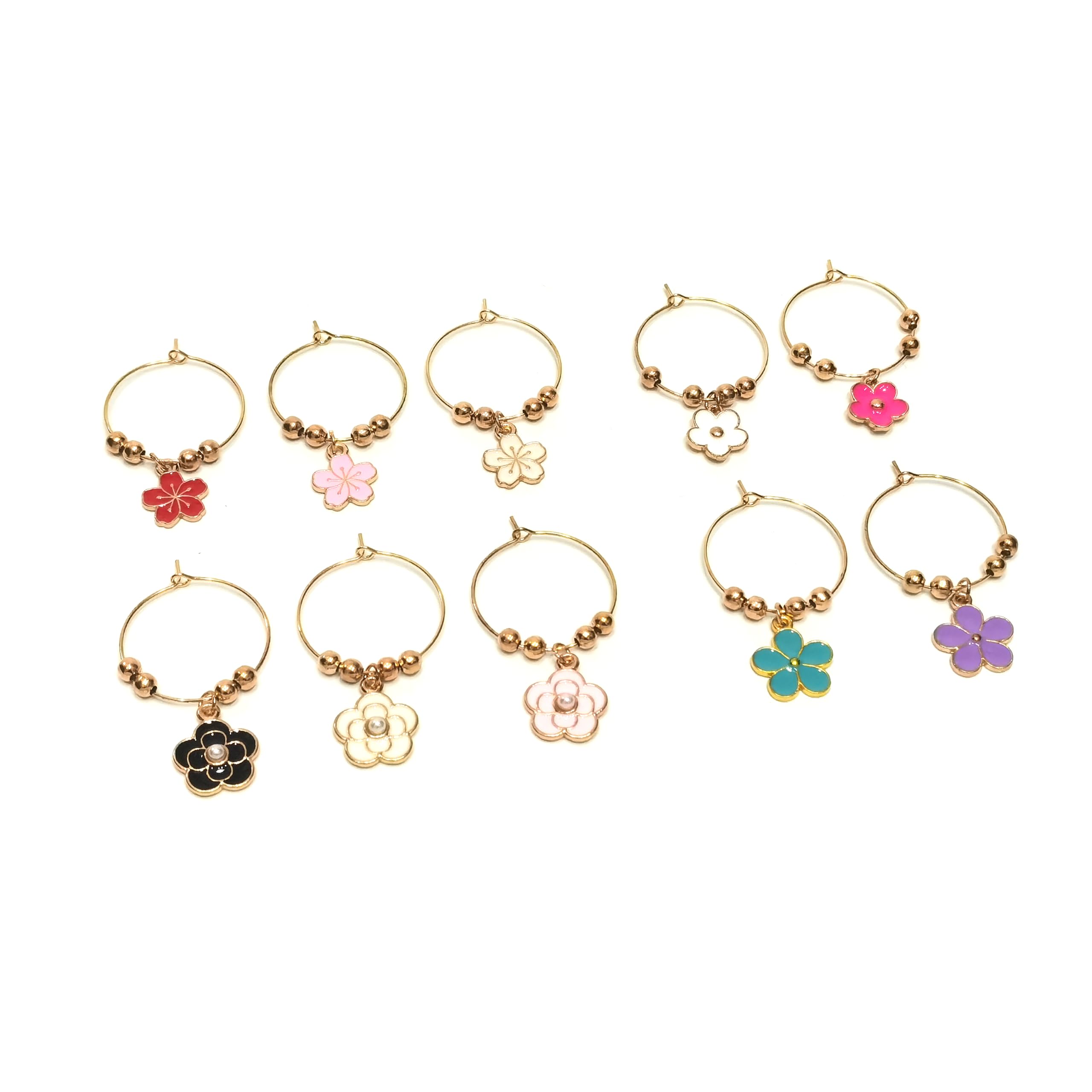 Climple Flower Wine Glass Charms 10 Sets-Drink Marker for Stem Glasses
