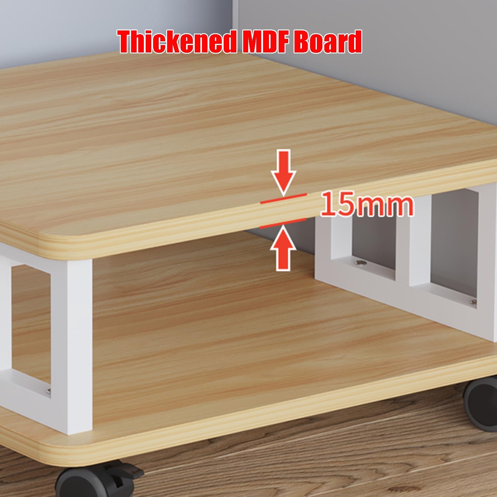 2-stufiger Großer Druckertisch Unter Dem Schreibtisch mit Ablagefläche, Beweglicher Kopierständer, Druckerständer mit Rollen, Druckerregal, Organizer-Regal for Das Home Office(White,50 x 50 x 38 cm)