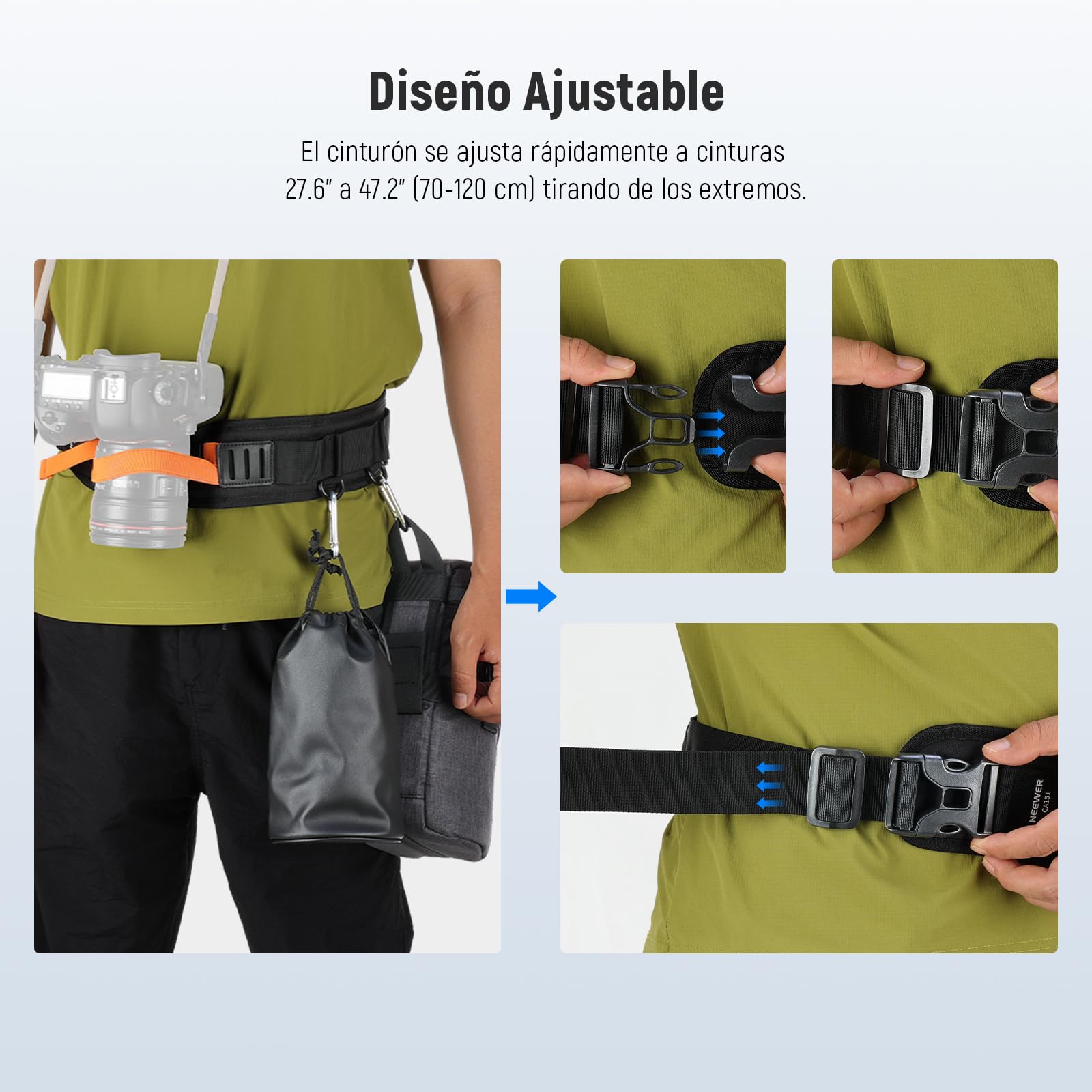NEEWER Cinturón multifunción para cámara, Correa de cámara para fotógrafos, Cintura Transpirable Ajustable con Anillos en D para Bolsa DSLR, Bolsa de Lente, trípode, Accesorios de fotografía Flash