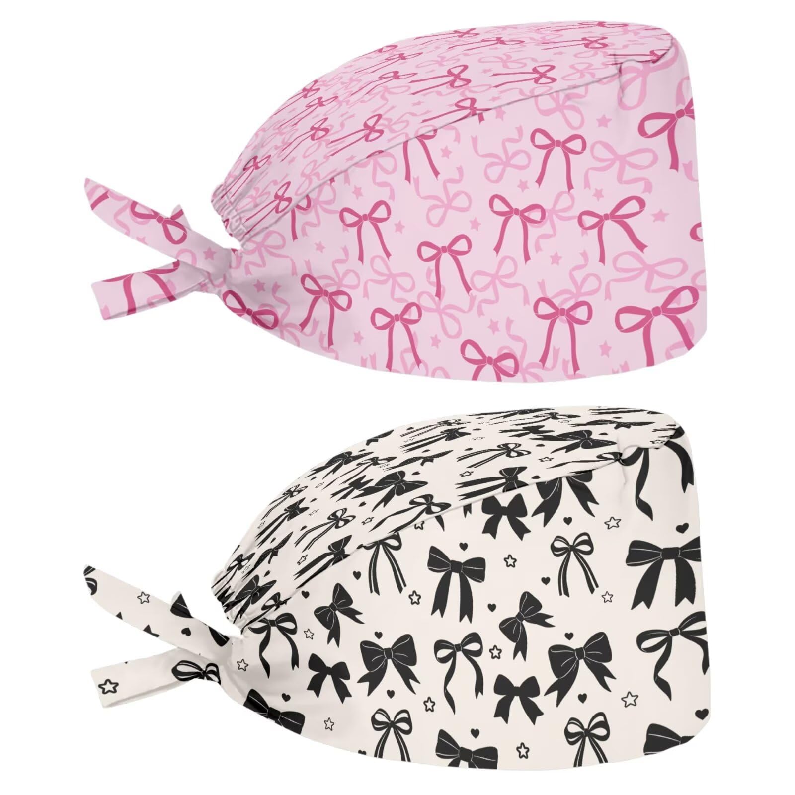 2 Pack Scrub Cap with Sweatband Adjustable Tie Back Turban Hat Headgear Beanie for Women Men Working Cap