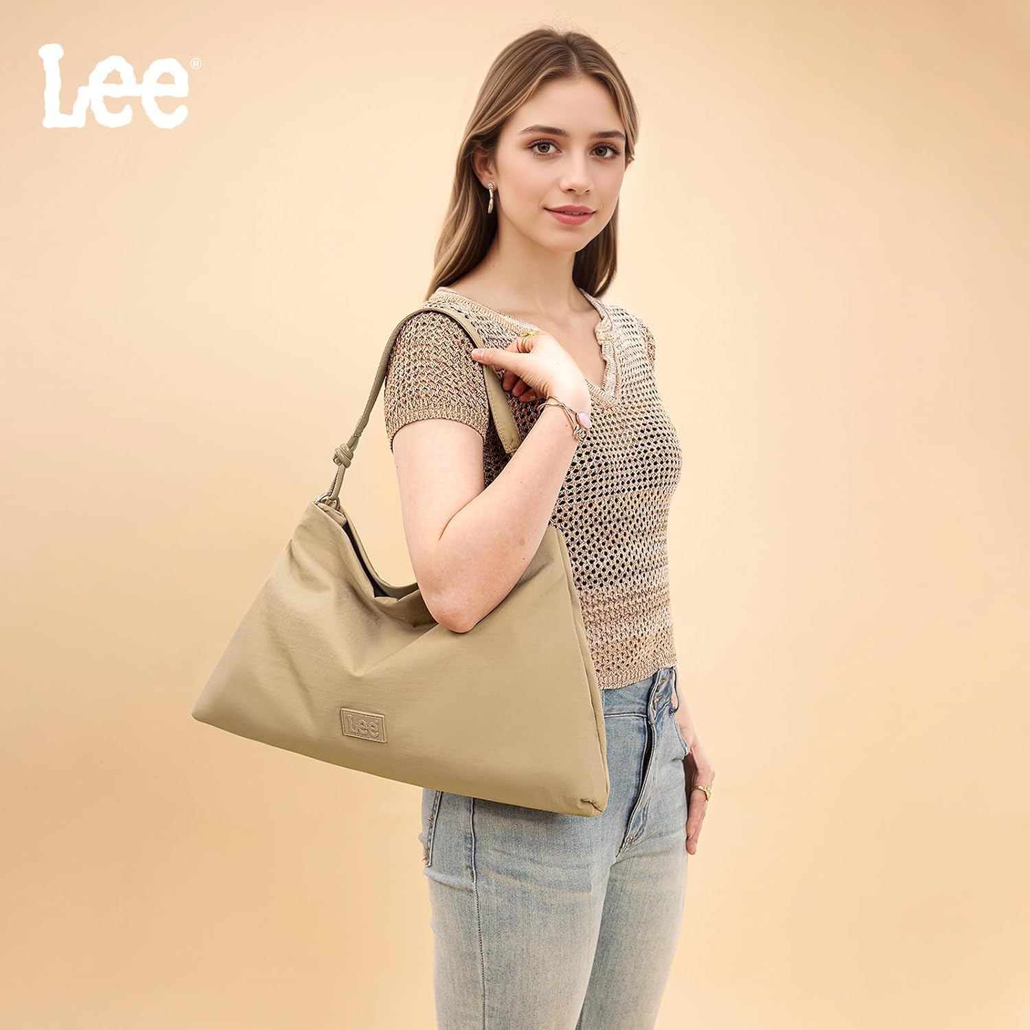 Lee Nylon Hobo Crossbody Bag for Women, Large Shoulder Tote Handbag Casual Work Purse with Adjustable Strap