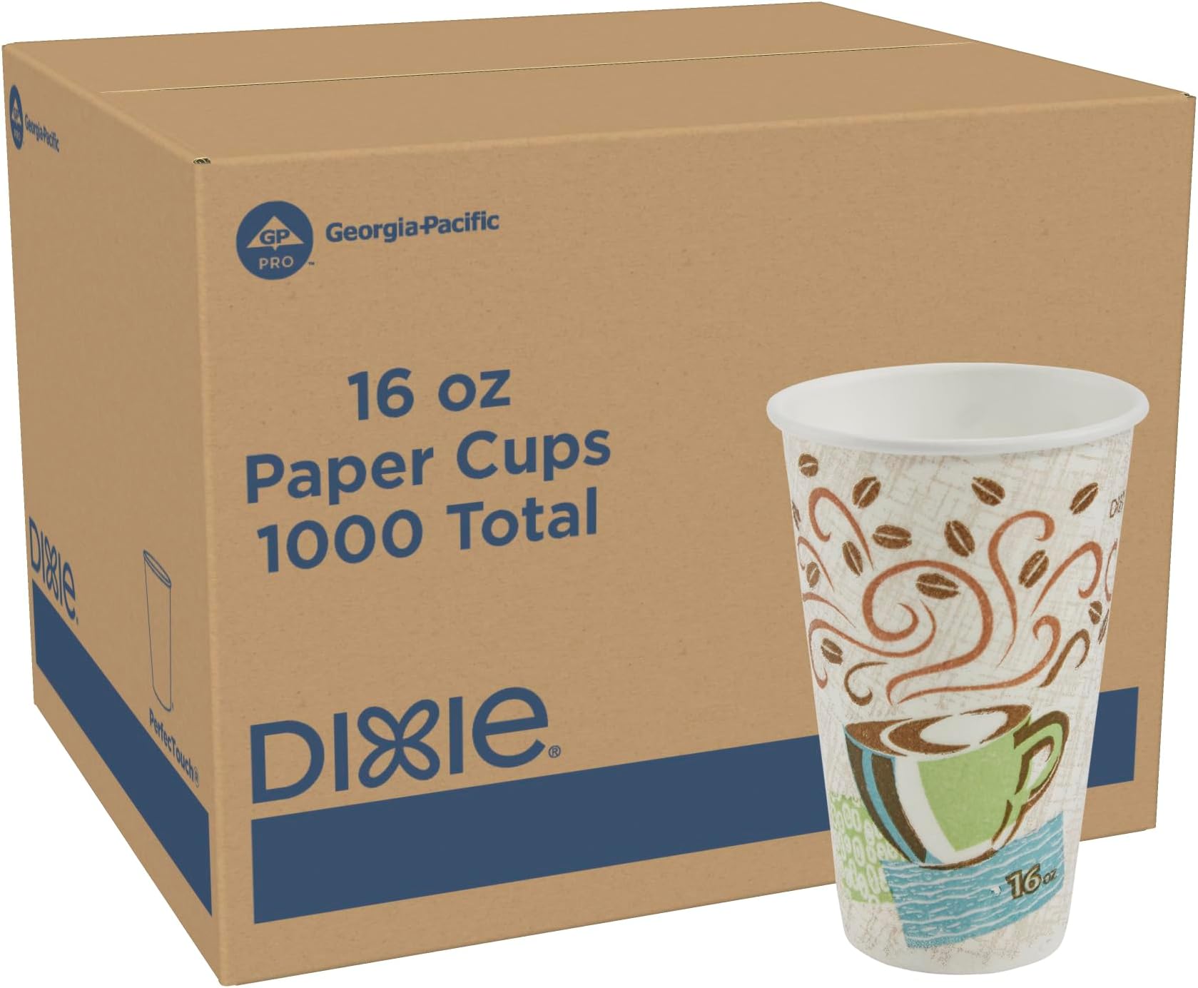 Georgia-Pacific Dixie PerfecTouch 16 oz Paper Coffee Cups By GP PRO, Coffee Haze Design, 1000 Count (50 Disposable Cups Per Sleeve, 20 Sleeves Per Case), 5356CD