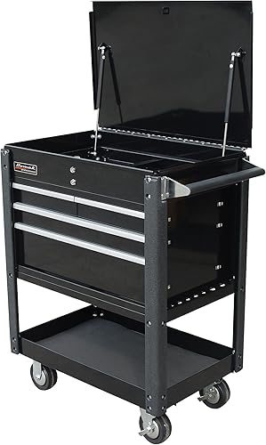 Homak Professional Series - Carrito de servicio utilitario con tapa abatible con 4 cajones, negro, 35 pulgadas