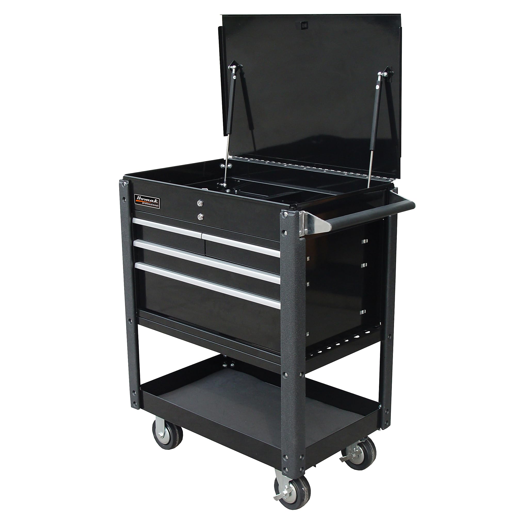Homak Professional Series 4-Drawer Flip-Top Utility Service Cart, Black, 35 Inches