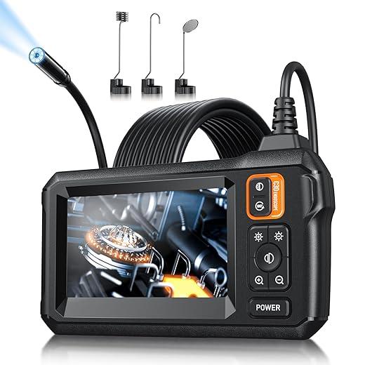 Endoscope Camera with Light, Inspection Borescope Camera with 4.3" IPS Screen, 1920P HD with 8 LED Lights, 16.5FT Semi-Rigid Cord Bore Scope, IP67 Waterproof Endoscope for Sewer, Tools(Orange)