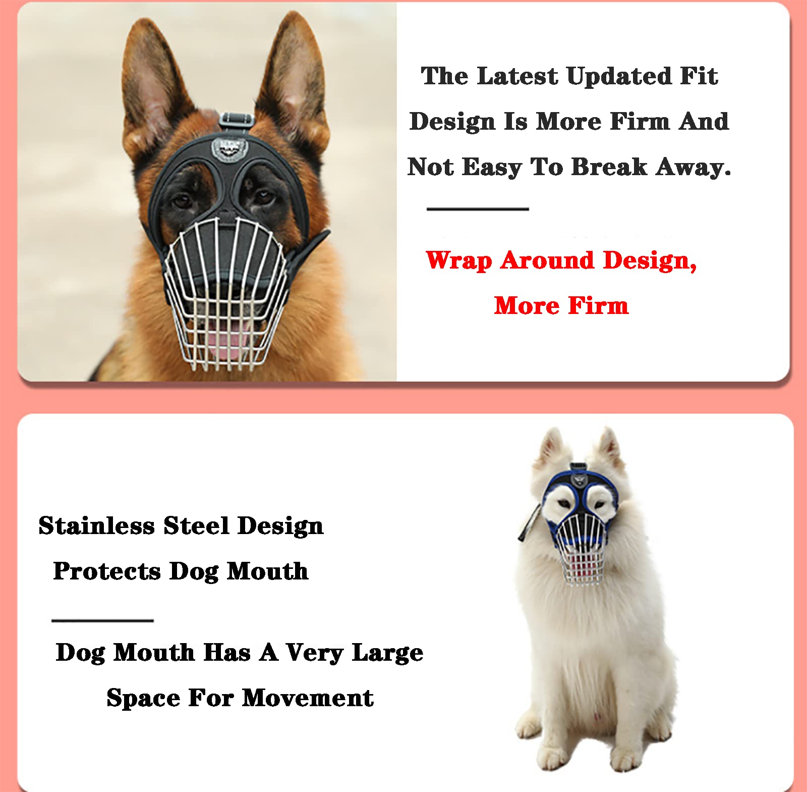 Bozal para Perros pequeños, medianos y Grandes, Evita Que los Perros muerdan, ladren y mastiquen, con Correas Ajustables, Cómodo y Transpirable (S, Red)