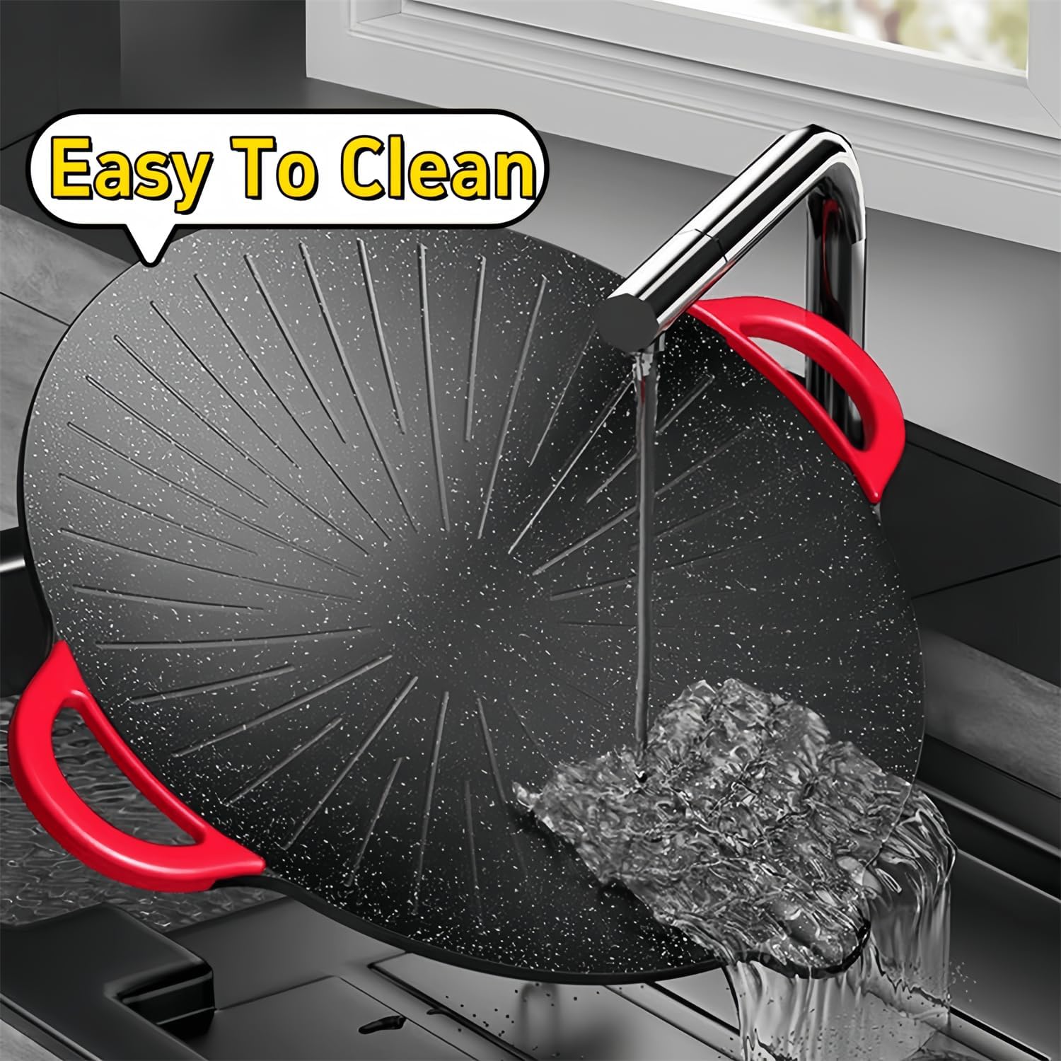 Korean Electric Griddle, Round Multifunctional Griddle, Maifanstone Coated Healthy Material, Non stick Pot, Smoke free, Fast Heating, Easy to clean (30cm/11.81in), Black