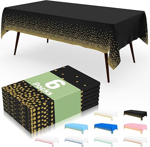 Miniatura 18 de misaya Paquete de 4 manteles desechables de lunares, mantel de plástico impermeable de 54 x 108 pulgadas, lunares dorados rectangulares en blanco