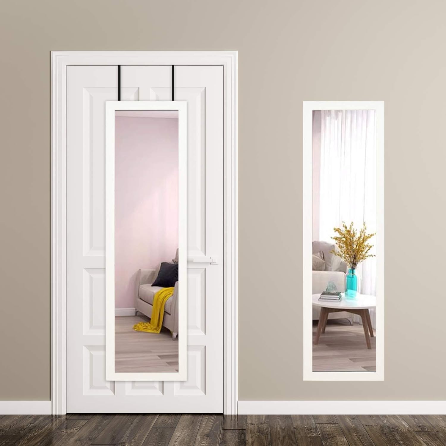 Door Mirror 14x48 Inch, Wall Mirror for Dorm, Full Length Mirror Over The Door, Wall Mirrors Thin Frame for Home Hanging Rectangle Dressing, White