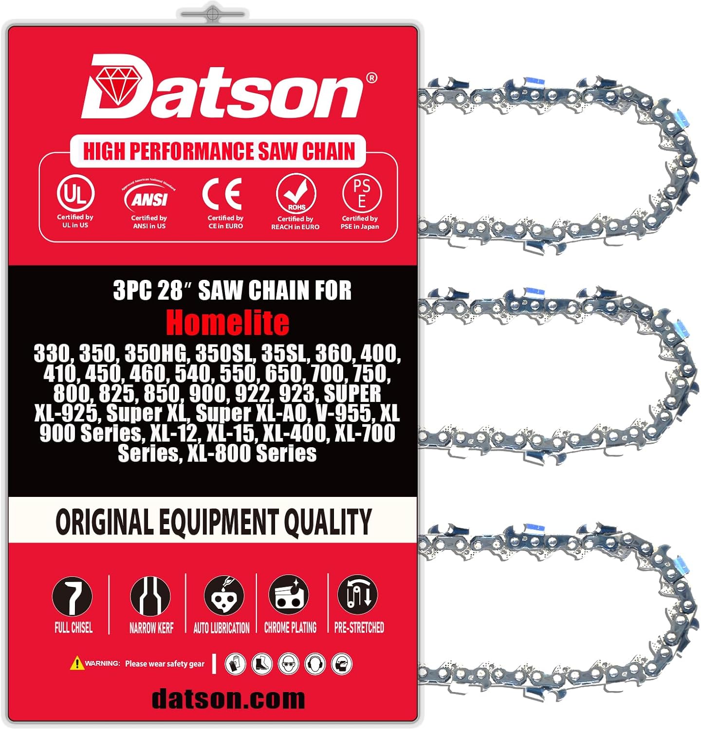 28 Inch Chainsaw Chain Replacement for Homelite 330,350,350HG,350SL,35SL,923,SUPER XL-925,Super XL,Super XL-AO,V-955,XL900 Series,XL-700 Series,XL-800 Series(3 Chains) - Full Chisel