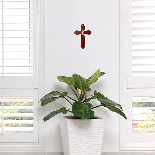 Miniatura 4 de Needzo Cruz de pared de madera con centro de mesa de peltre plateado virgen maría, pequeña decoración religiosa colgante para el hogar, 4.75