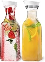 Vista 8 de DilaBee Jarra de agua de plástico con tapa, jarra cuadrada transparente para bebidas, leche, batidos, té helado, suministros de barra de mimosa, sin