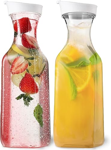 Miniatura 8 de DilaBee Jarra de agua de plástico con tapa, jarra cuadrada para bebidas, leche, batidos, té helado, suministros de barra de mimosa, sin BPA, no apta