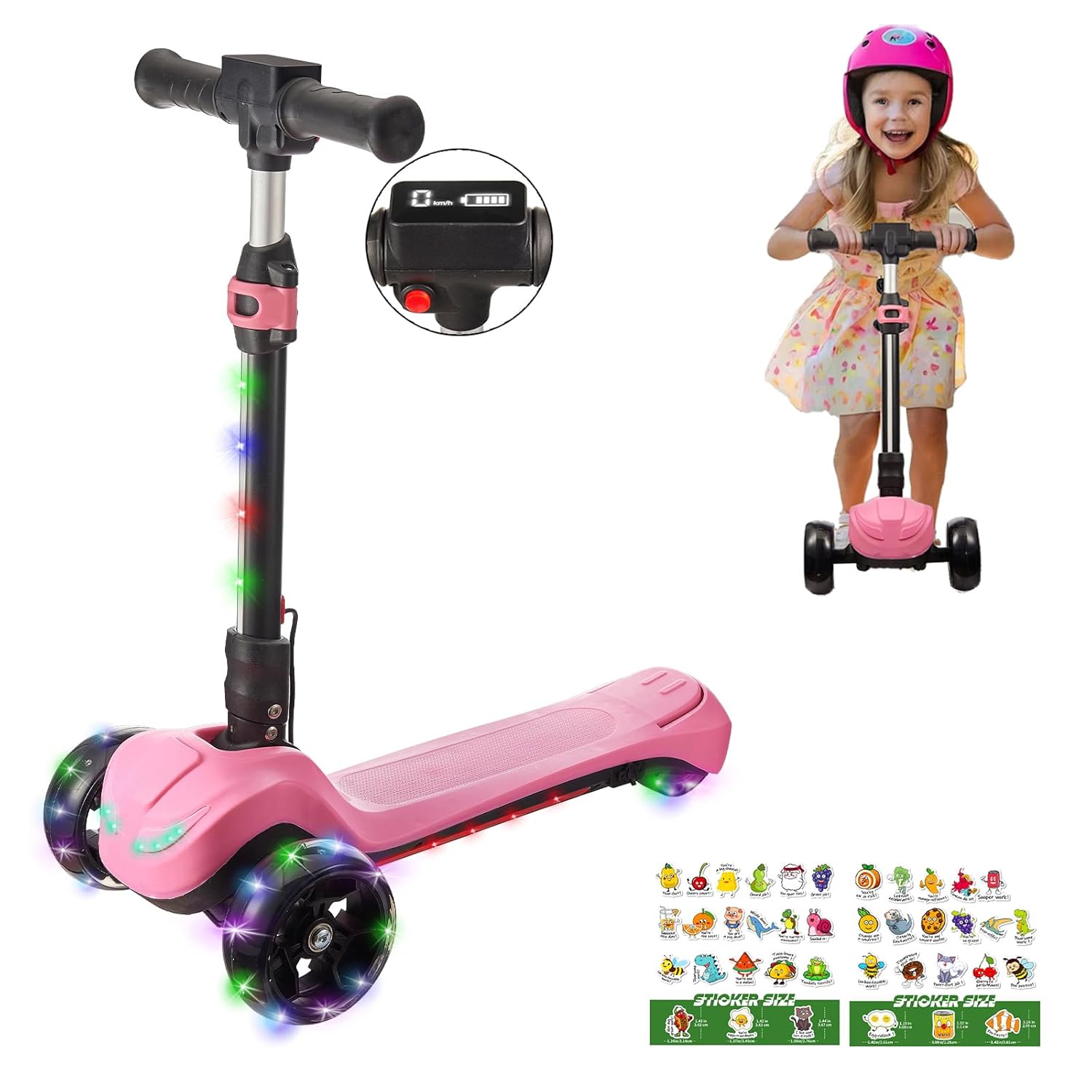 3 Wheel Electric Scooter for Kids Ages 3 LCD Display Colorful Lights Reliable Thumb Throttle 3 Adjustable Height