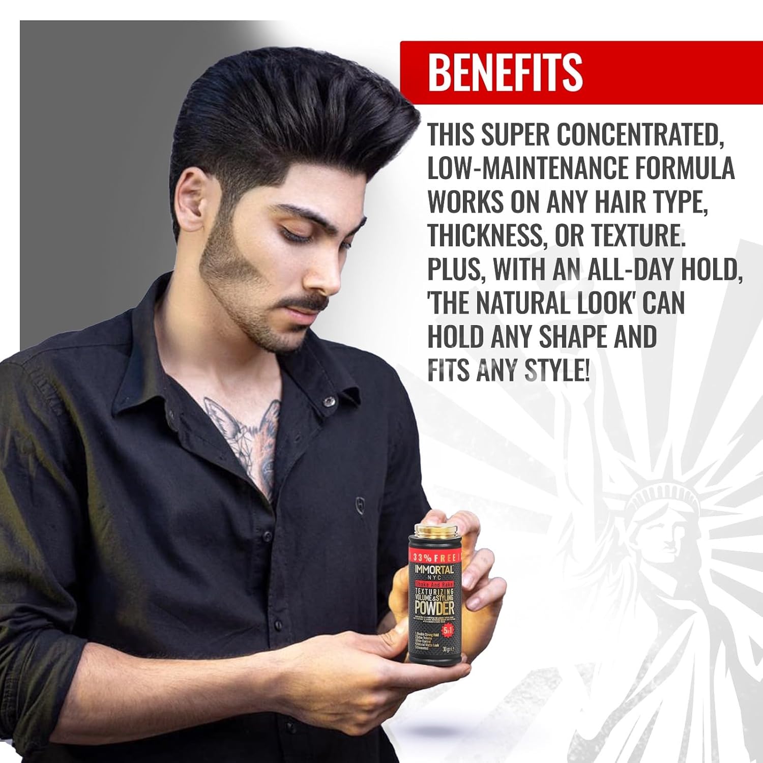 Immortal NYC 5-in-1 Shake and Rake Volume & Styling Powder - Flex Strong Hold - Mattifying All Natural, Unscented Hair Powder for Men - No Residue, All Hair Types - Image 5