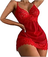 Vista 1 de MOBCTG Camisón sexy de encaje para mujer, sexy, sin hilos, con perspectiva, sexy, de encaje, para mujer, Rojo, M