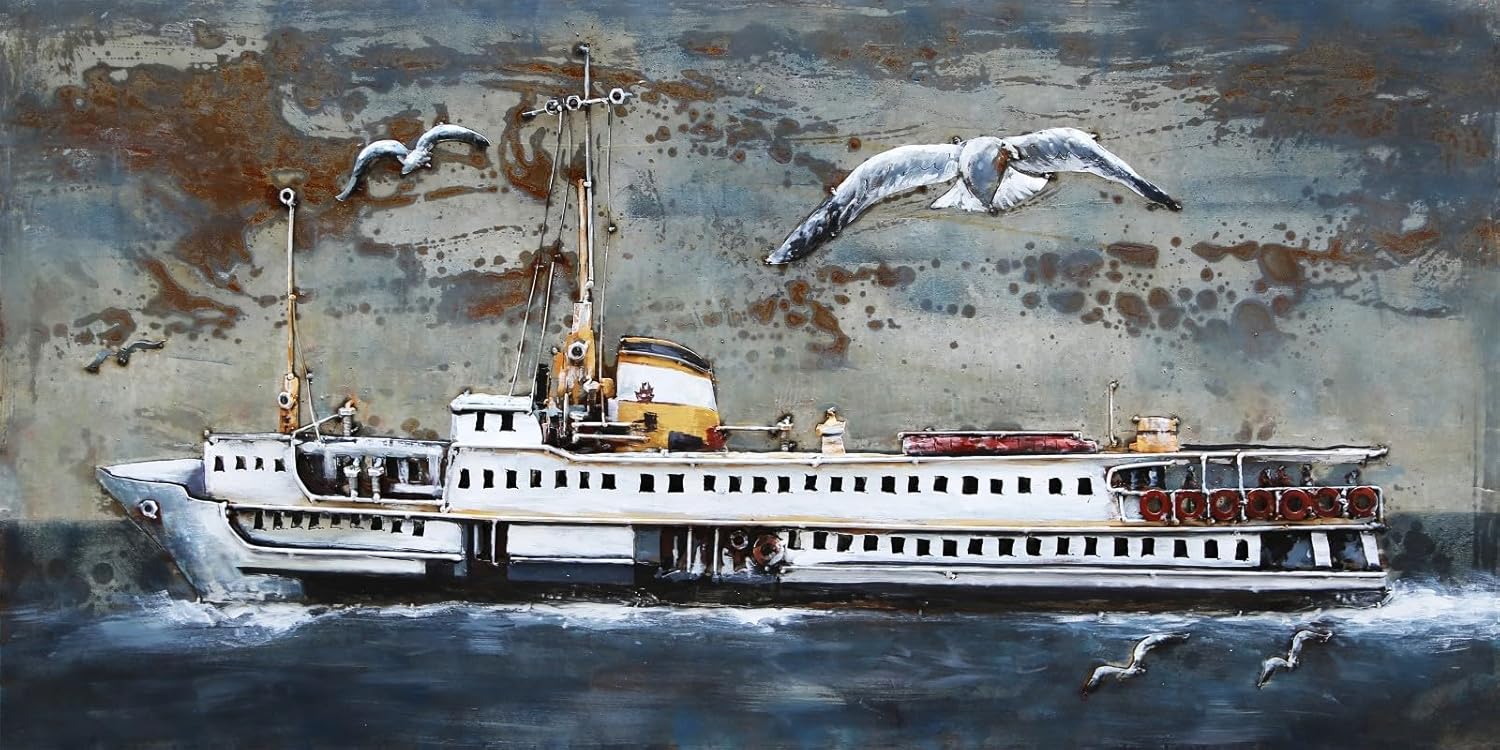 EUROPEAN BRONZE 3D Marine iron Wall art embossed Ship Painting Mixed Media Hand Painted metal NR