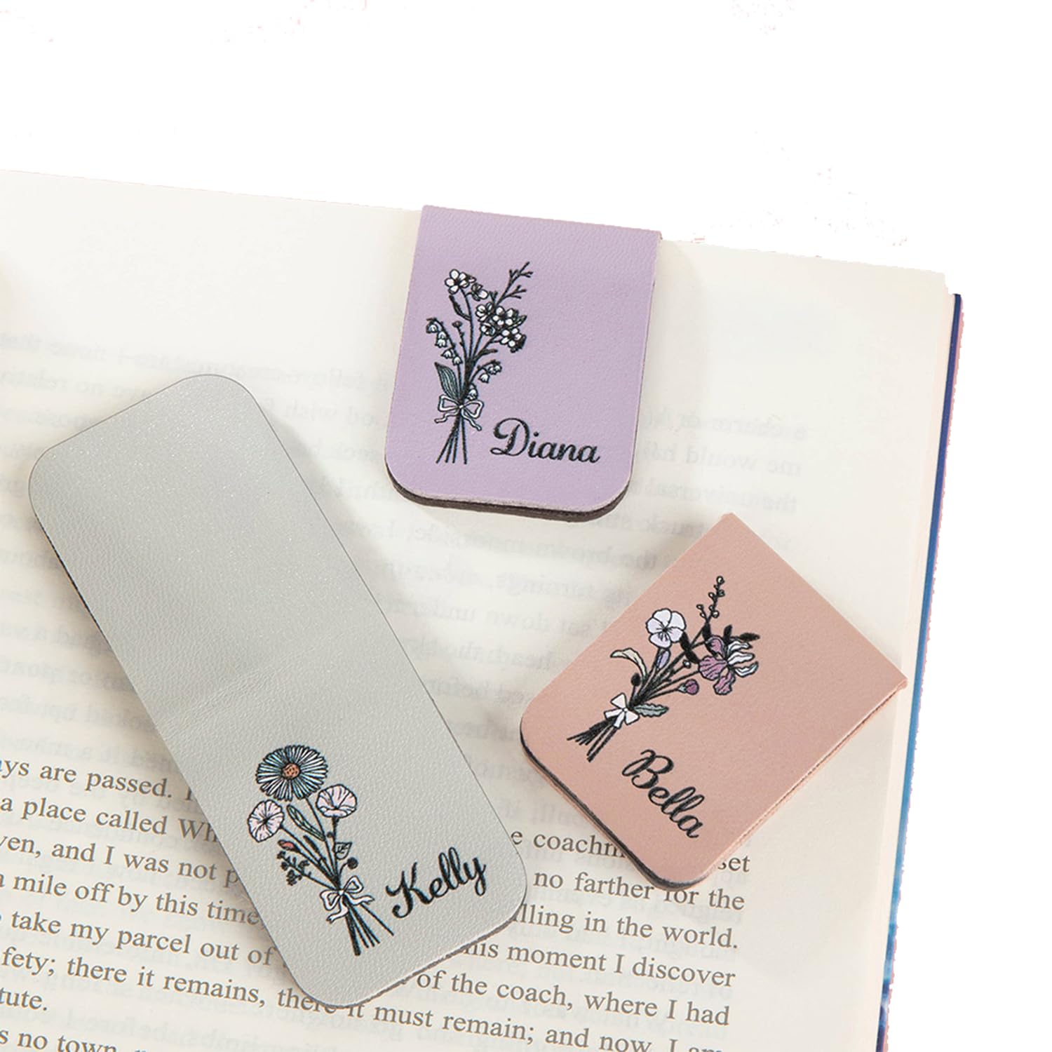 callie Custom Leather Magnetic Bookmark Clip with Birth Flower & Name, Birthday Gifts for Reading Lovers Women Men, 1 Pack