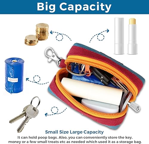 Miniatura 5 de Bolsa para excrementos de perro con cremallera, dispensador portátil de bolsas para excrementos de perro con 1 clip de metal, soporte de lona a