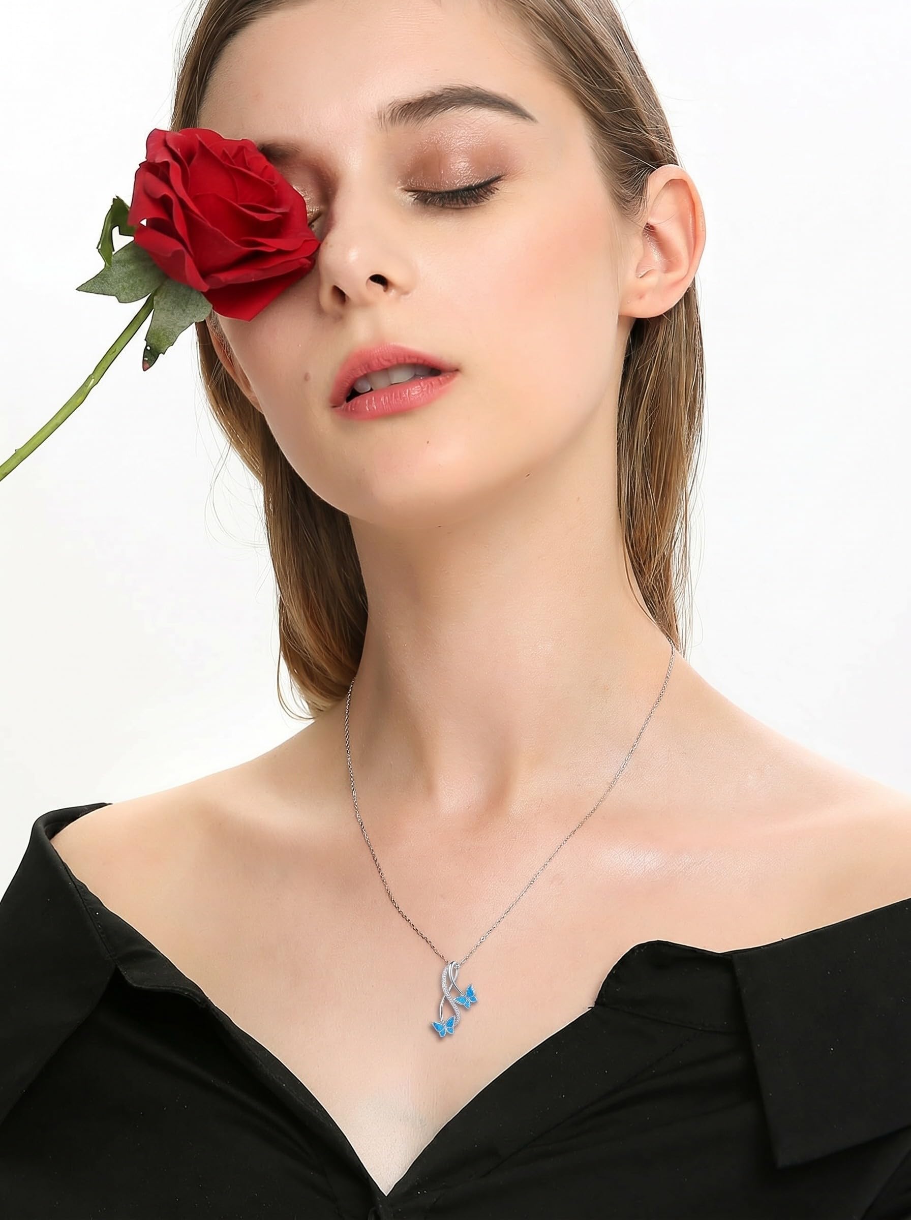 WINNICACA Collana con ciondolo a forma di farfalla, in argento Sterling 925, con ciondolo a forma di infinito, opale, gioiello da donna, regalo di Natale, anniversario o compleanno, per donne, mogli