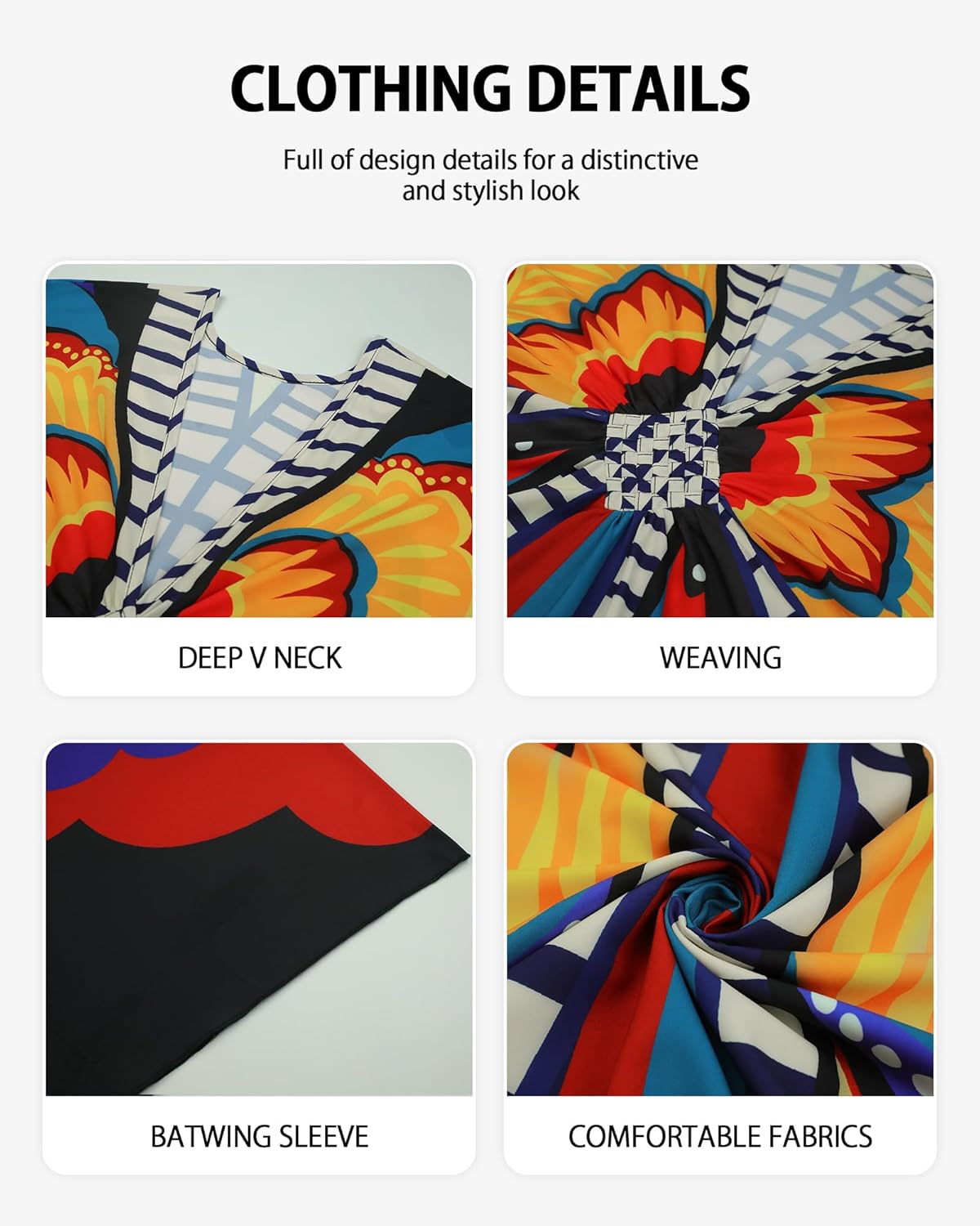 Bsubseach Kaftan Dresses for Women V Neck Butterfly Print Plus Size Batwing Sleeve Caftans Long Bathing Suit Cover Up - Image 4