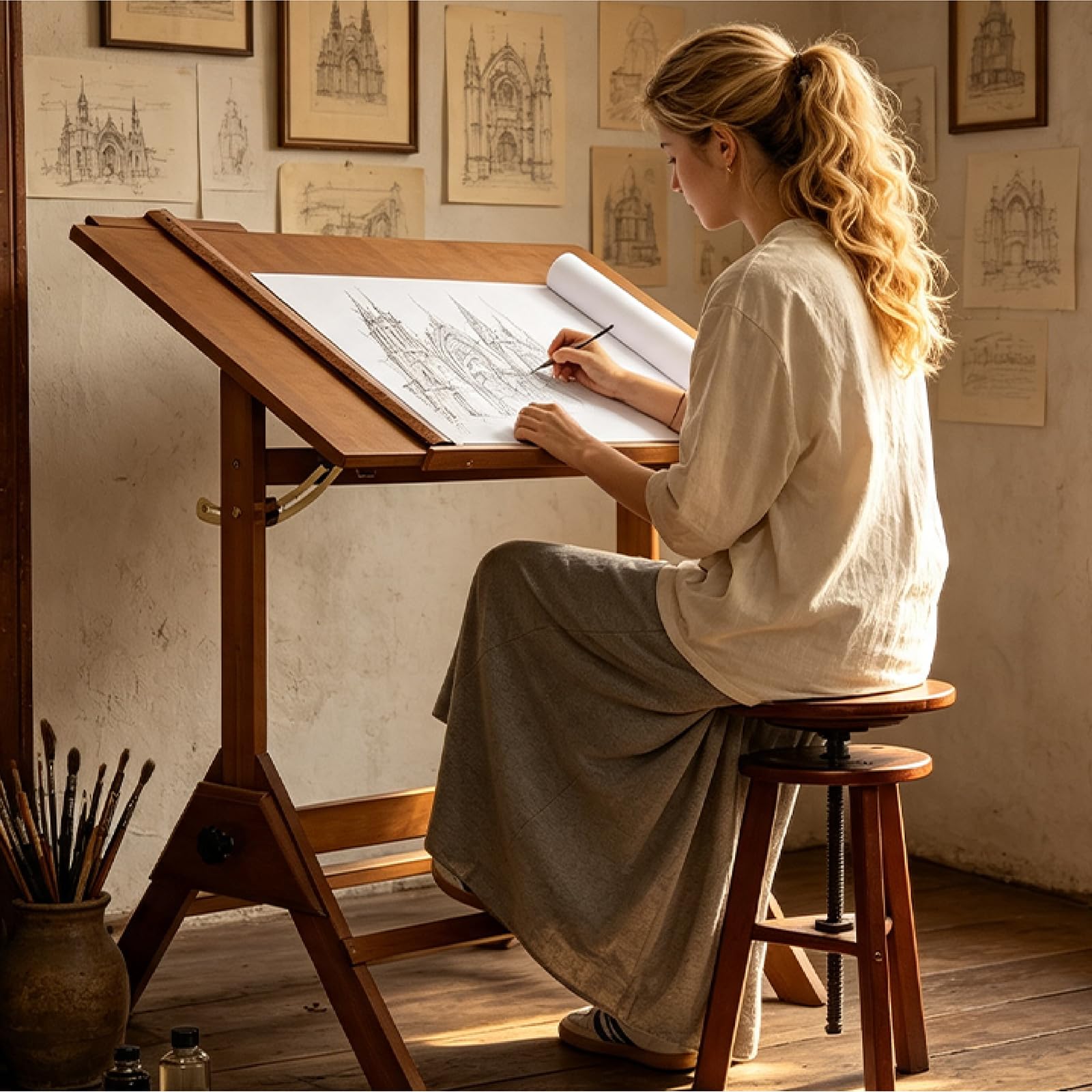 MEEDEN Stół kreślarski: 90 x 60 cm drewniany stół artystyczny o różnych