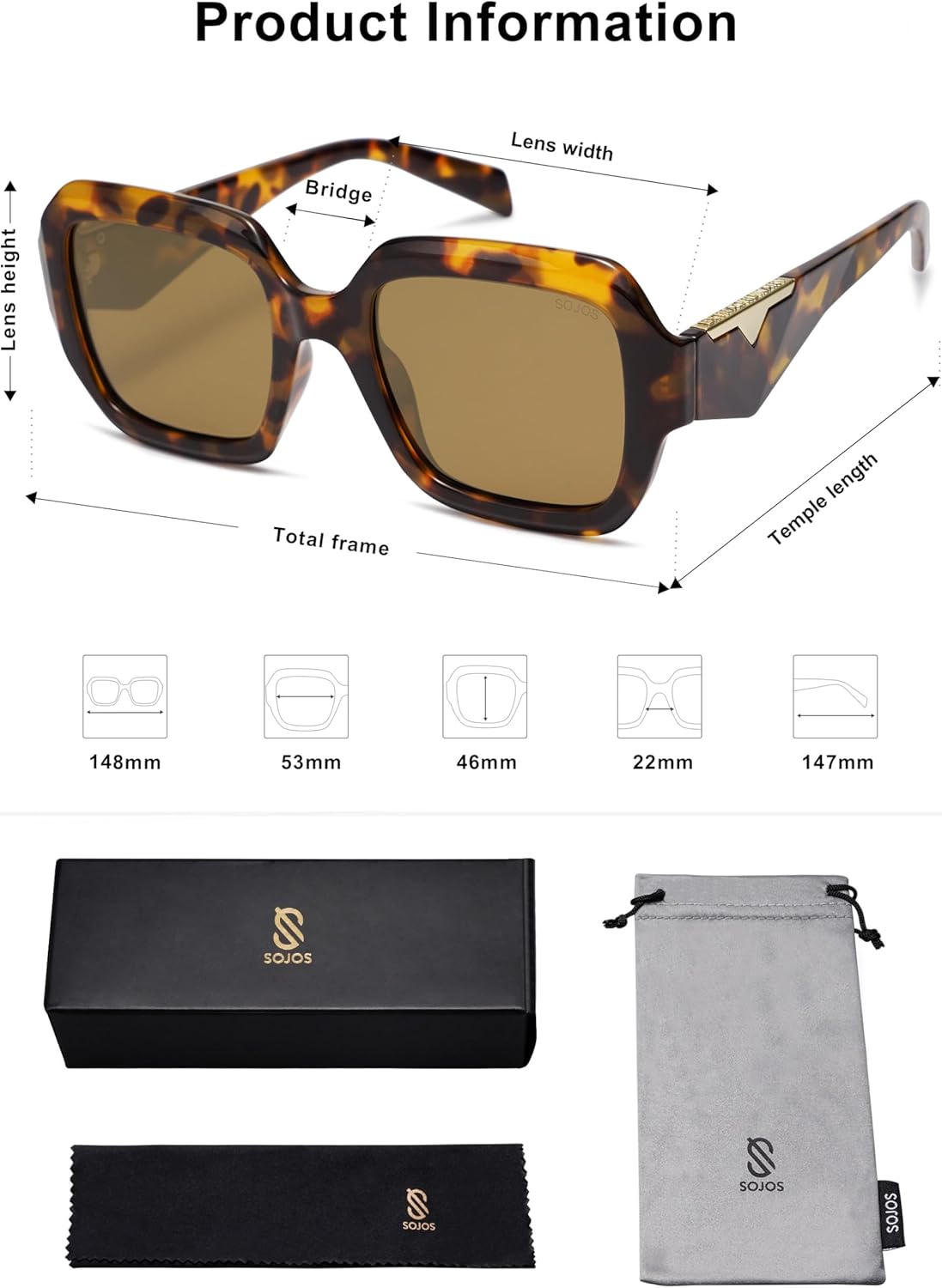 SOJOS Trendy Square Polarized Sunglasses for Womens Mens,Retro Polygon Shades Plastic Frame Sun Glasses SJ2310 - Image 5