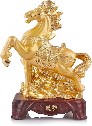 BOYULL Estatua coleccionable de gran tamaño de caballo del zodiaco chino de resina dorada estatua de decoración de mesa BOYULL Estatua coleccionable de gran tamaño de caballo del zodiaco chino de resina dorada estatua de decoración de mesa