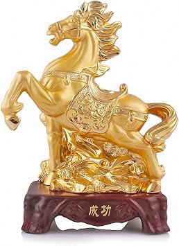 Large Size Chinese Zodiac Horse Golden Resin Collectible Figurines Table Decor Statue