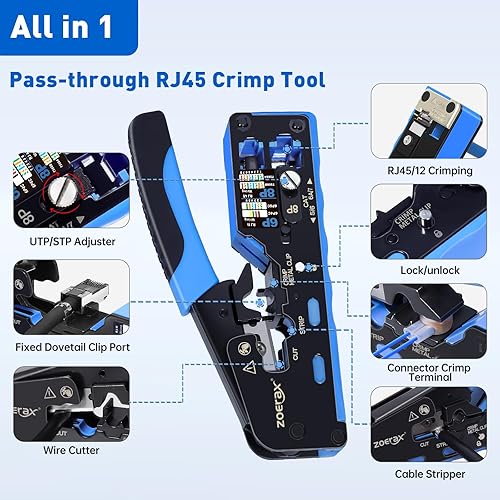Miniatura 5 de Herramienta de crimpado RJ45 todo en uno con tornillo giratorio a mano y engarzadora de terminal de cable para CAT7CAT6ACAT6CAT5ECAT5, crimpadora