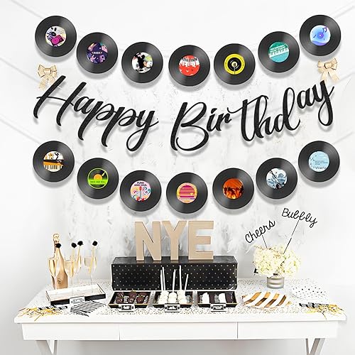 Miniatura 5 de 3 pancartas de vinilo retro de los años 70, decoración personalizada para cumpleaños de los años 50, 70, 90, cumpleaños, rock, DJ, fiesta, baby