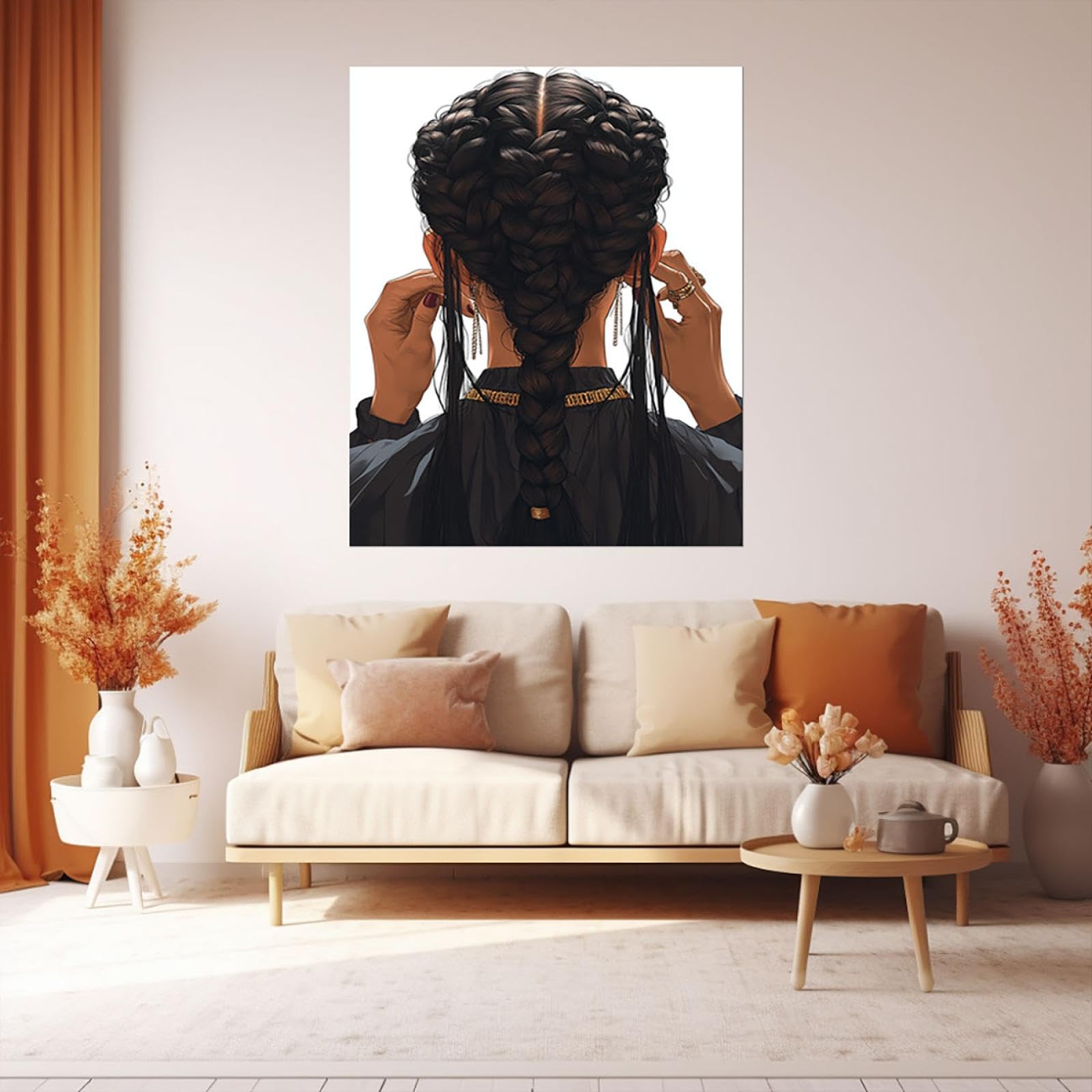 AMXBZC Cuadros sobre Lienzo Mujer Negra Africana, Chica Negra Trenzada Abstracta carteles e impresiones abstractas, cuadro de arte de pared para sala de estar - 80x120cm Enmarcado(negro)