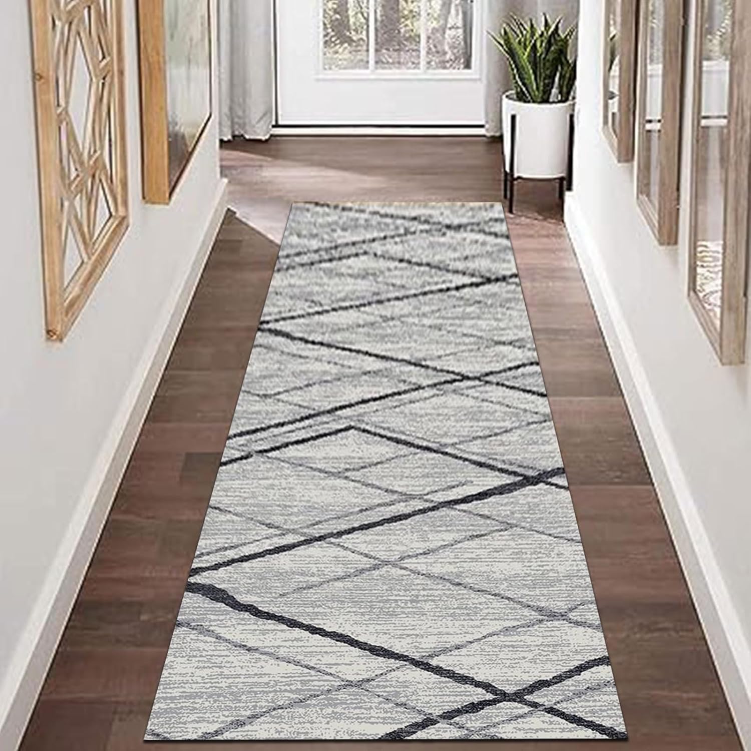 北欧スタイルのロング廊下ランナーラグ - 滑り止め付き屋内カーペット、リビングルーム、寝室、ランドリールーム用 - 複数のサイズをご