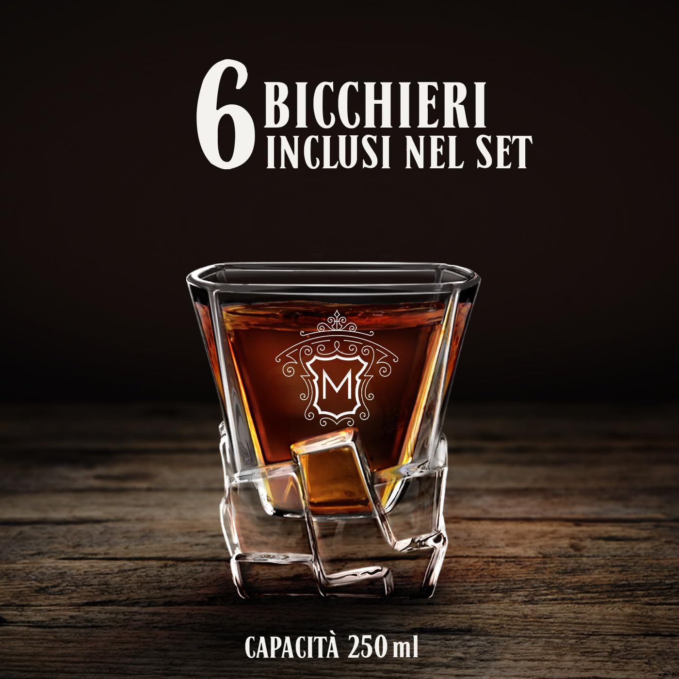 Maverton set Caraffa per whisky in vetro con 6 bicchieri - ideale per alcolici e liquori - 950 ml - incisione personalizzata - ottimo per acqua - pensiero speciale per Lui - milord
