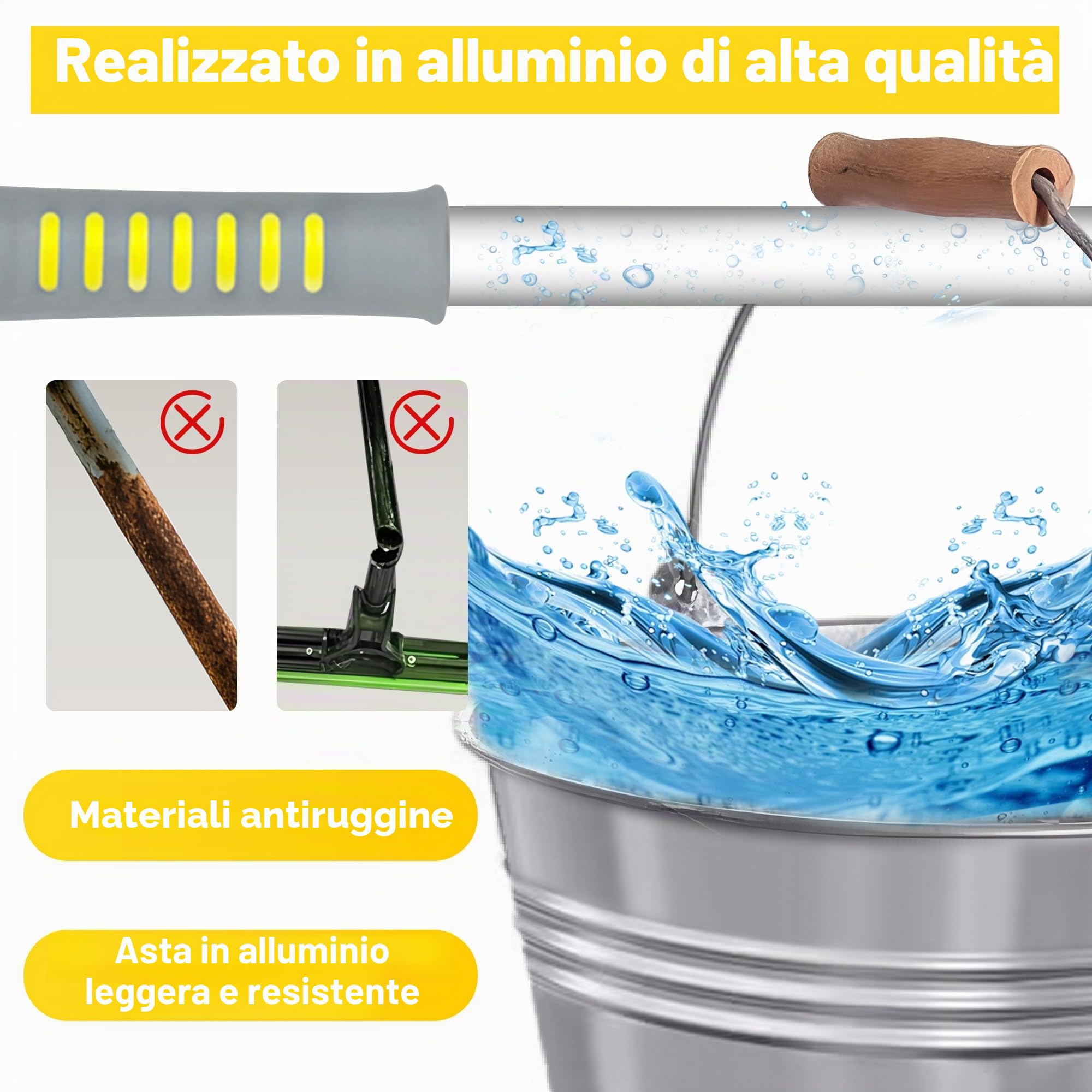 JEHONN Lavavetri con Manico Telescopico 163 cm, Pulisci Vetri Finestre Professionale, Tergivetro in Silicone con Tampone Microfibra e Tapis Chenille, Tergipavimento per Pareti di Vetro Bagno Auto