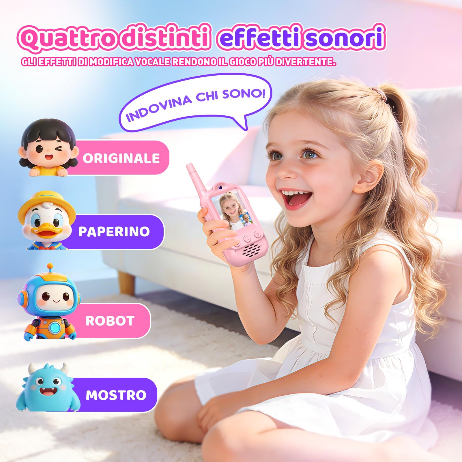 iKidiki Walkie Talkie Bambini Ricaricabili, Regalo Bambina 3 4 5 6 7 8 Anni Walkie-Talkie per Bambini con Video Giocattoli Giochi Bambina 3-8 Anni Femmina Idee Regali di Compleanno per Bimba
