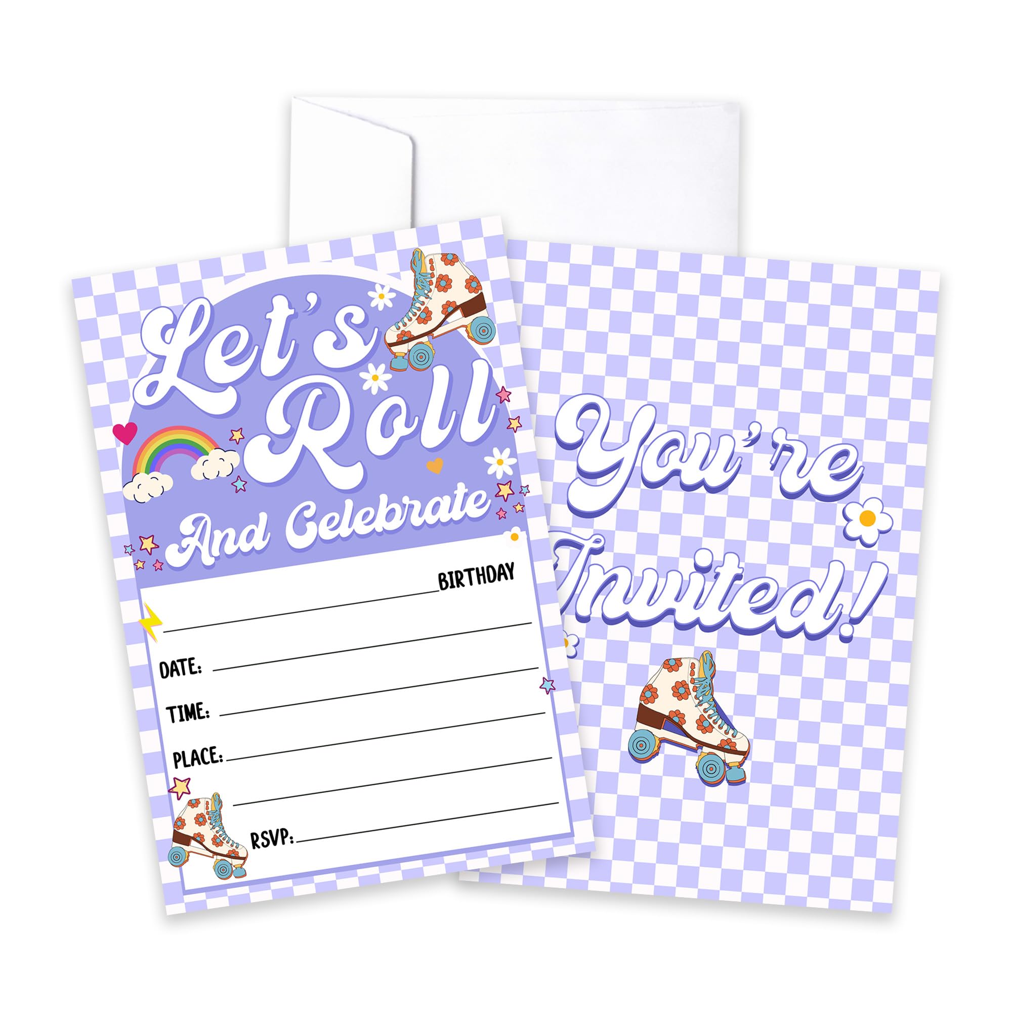 CLIRBE Let's Roll Birthday Party Invitations, Purple Birthday Invitations For Brother Bro Teen Boys Girls, 20 Invites Cards With 20 Envelopes, Party Supplies Favors -H08