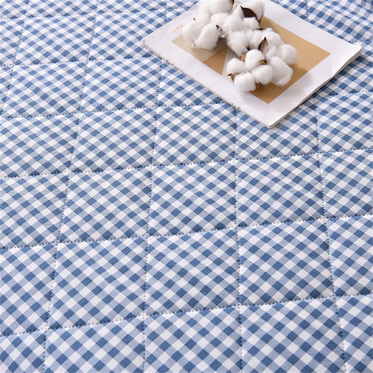 Colcha – Cuadros Retro, Reversible y Ligera(Light Purple,200x230cm)