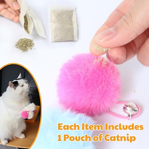 Miniatura 7 de Juego de juguetes interactivos 4 en 1 para gatos con 12 piezas de repuesto para gatos de interior (incluye 1 pluma enorme), juguete de caña de