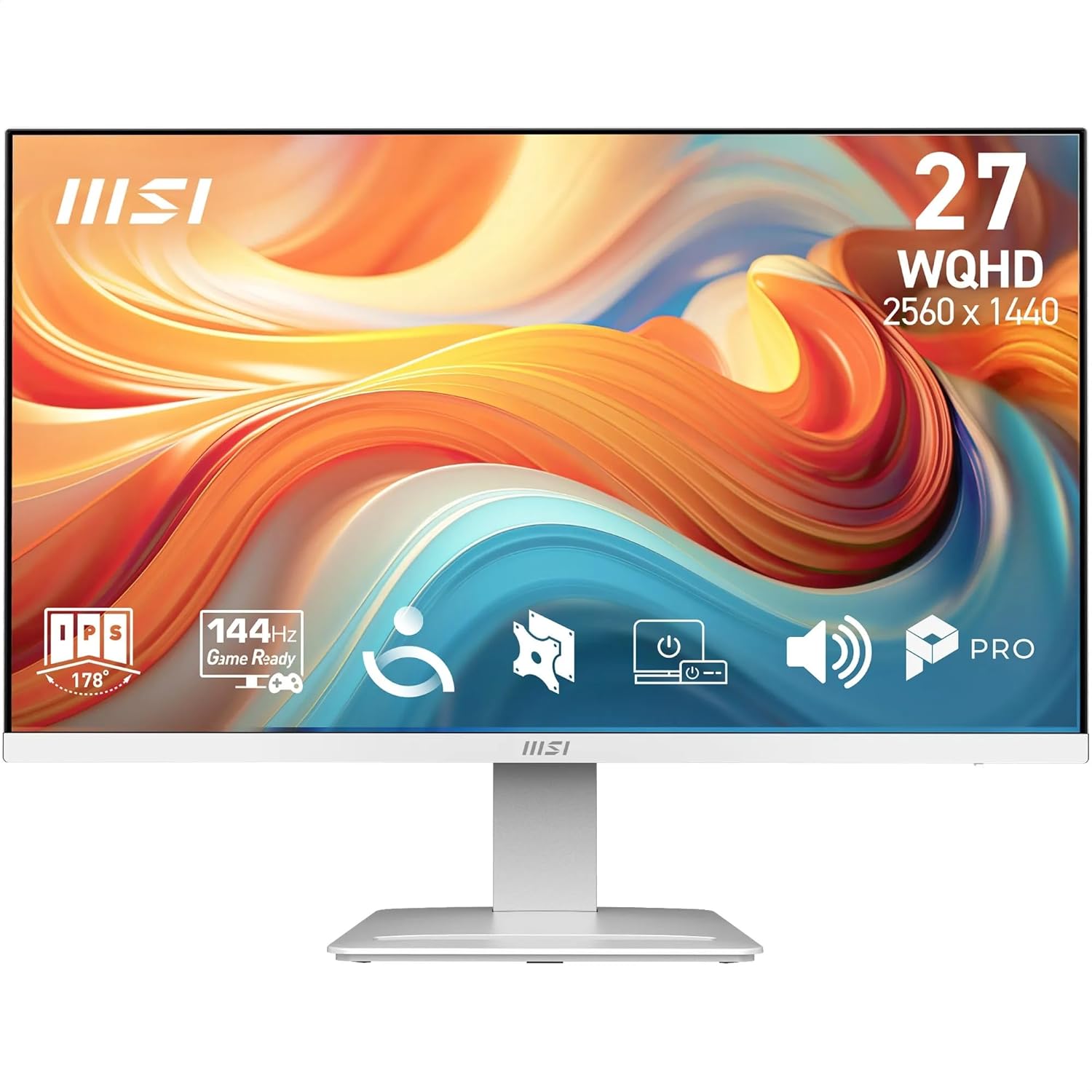 Monitor msi PRO MP273QW E14 da 27″ WQHD, 2560×1440 IPS, 144 Hz, 1 ms, AMD FreeSync, tecnologia Eye Care, altoparlanti integrati, HDMI 2.0b, DP 1.2a, design senza cornice, inclinazione regolabile
