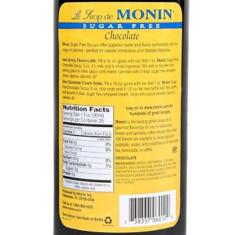 Monin - Sugar-Free Chocolate Syrup, Rich Pure Dark Chocolate Flavor, Perfect fro Lattes, Mochas, Frozen Drinks, Vegan (750 ml)