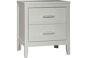 Signature Design by Ashley Olivet Glam Nightstand with Faux Shagreen Drawer Fronts in Silver